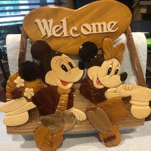 Mickey and Minnie Mouse Welcome Sign Plaque Wood